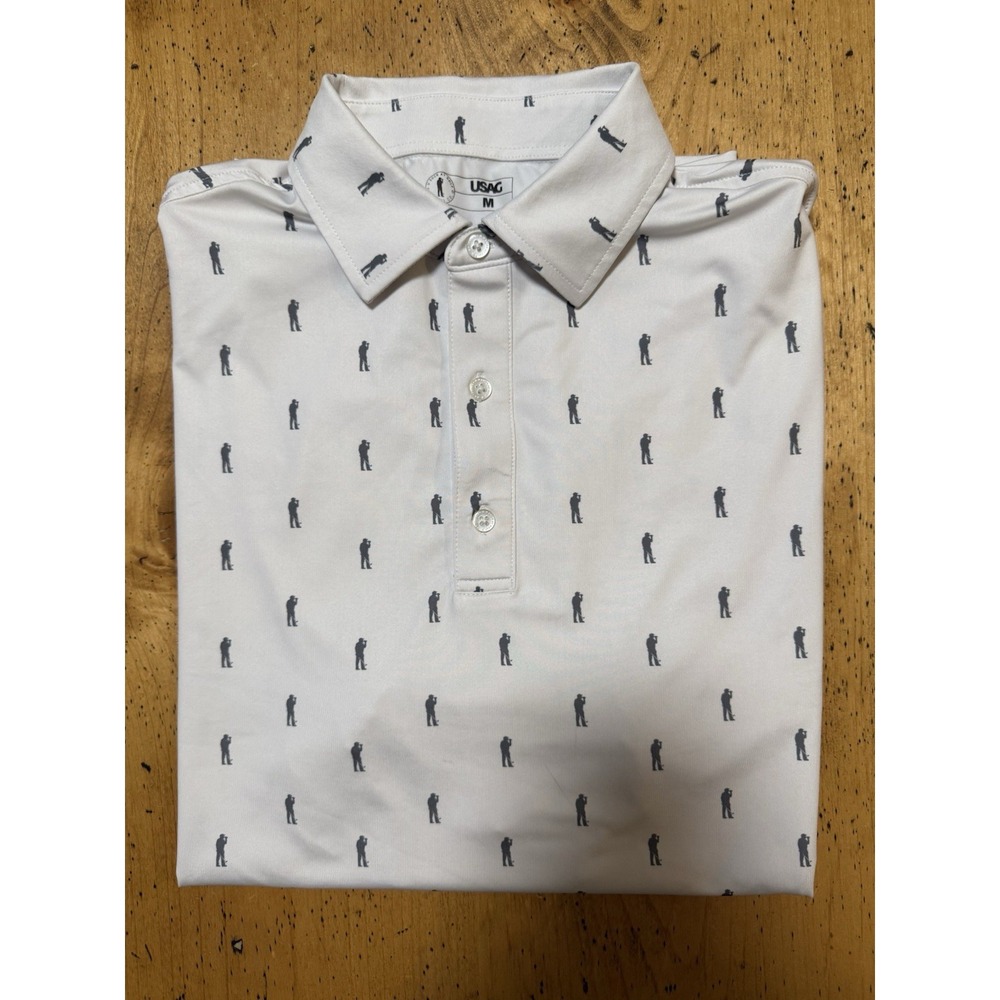 U Suck At Golf Shirt Men's Medium All Over Print 3 Button Short Sleeve White